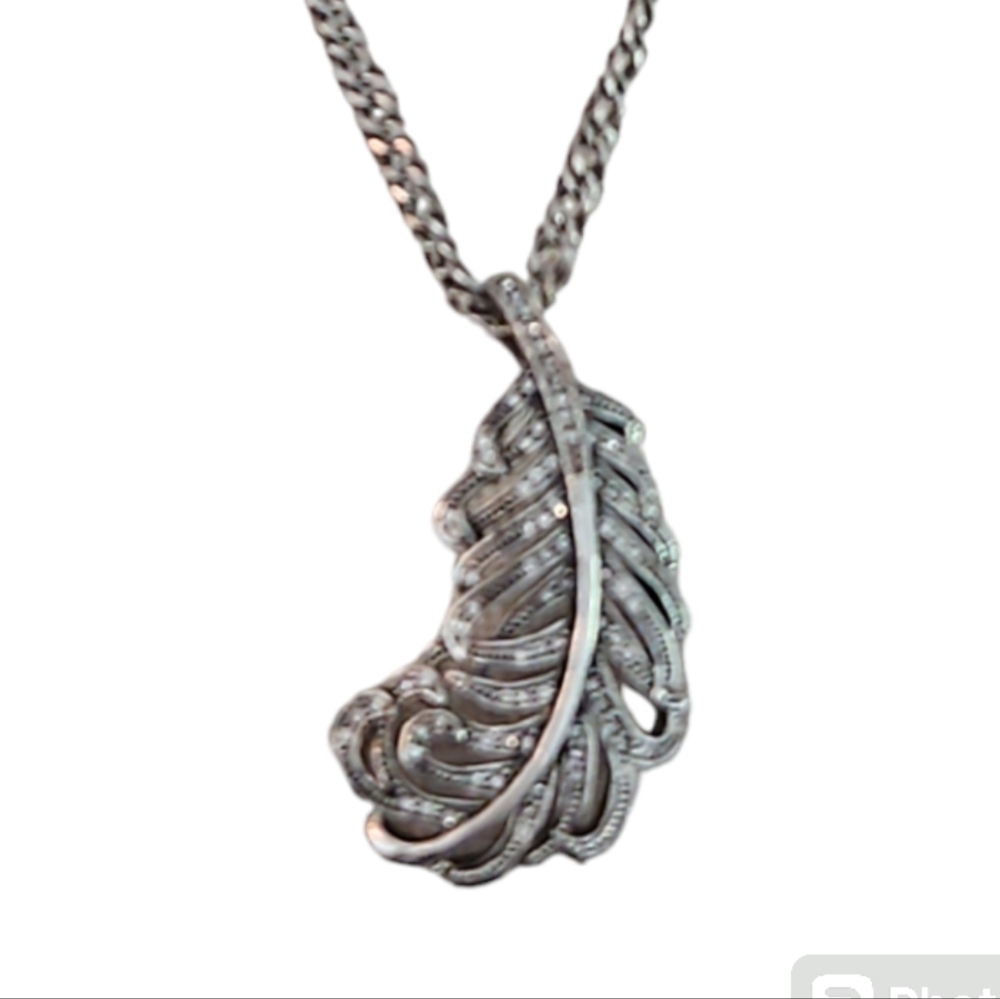 Fossil Silver Tone Feather Necklace